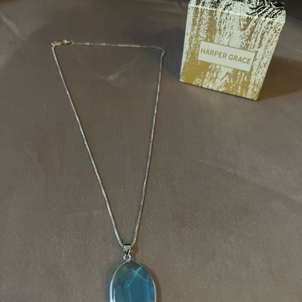 Harper Grace Silver Blue Pendant Necklace 18” Long
